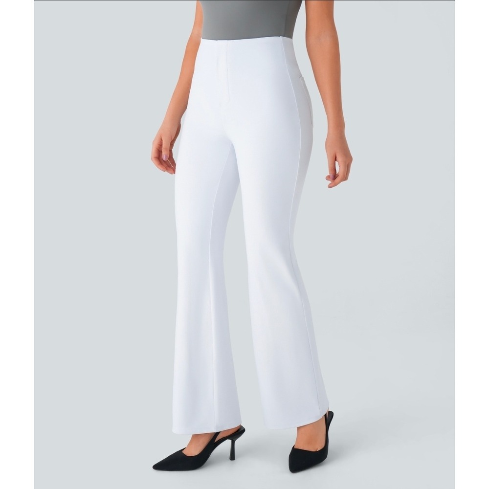 Halara White Flex High Waisted Slight Flare Work Pants Size Small NWT